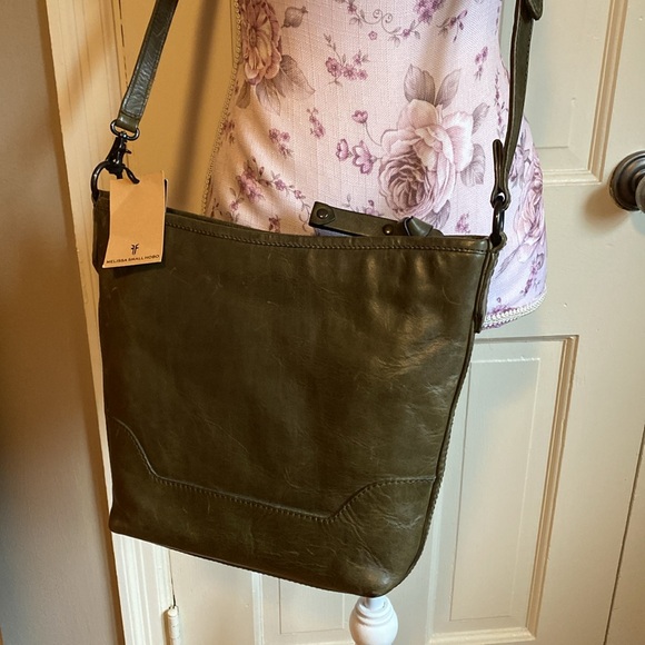 Frye Melissa small hobo bag leather adjustable strap olive green - Picture 12 of 12